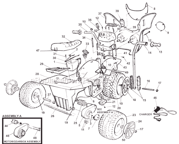 Page A Diagram and Parts List for 78410-9993  Power Wheels Ride-On ATVs